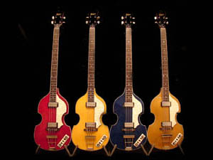 Photo of custom color Hofner 500/1 basses